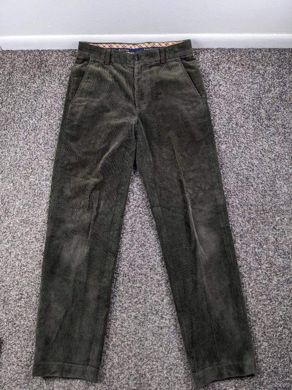 Brooks Brothers Pants Corduroy Flat Front Dark Olive Green Mens 29x30 Clark